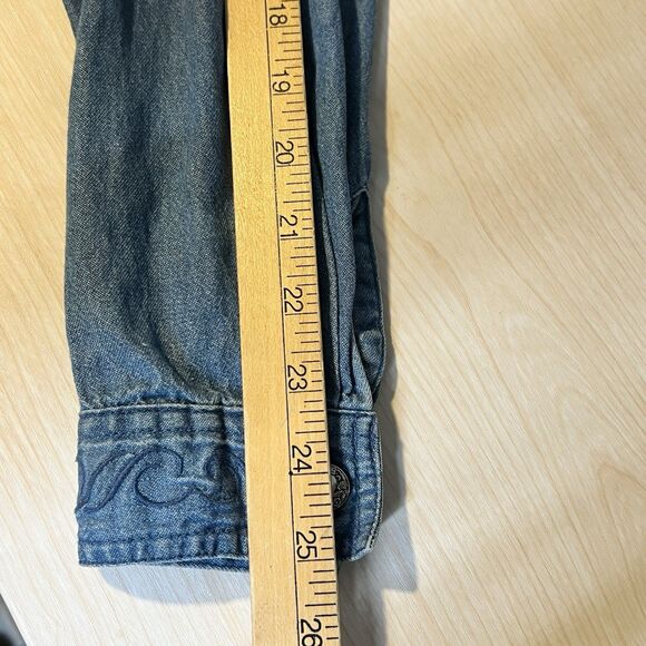 Vintage Ozark Mountain Jean Company Cropped Denim Shirt L Western Cowgirl Rodeo - Picture 15 of 16